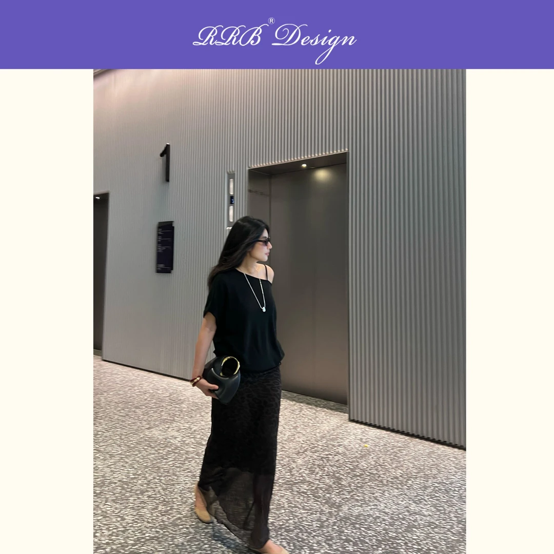 RRB Design「松弛表达」宽松显瘦一字肩纯色蝙蝠袖T恤简约百搭上衣