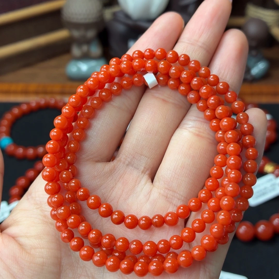 南红玛瑙未镶嵌手串保山原矿南红冷水河柿子红卡4+