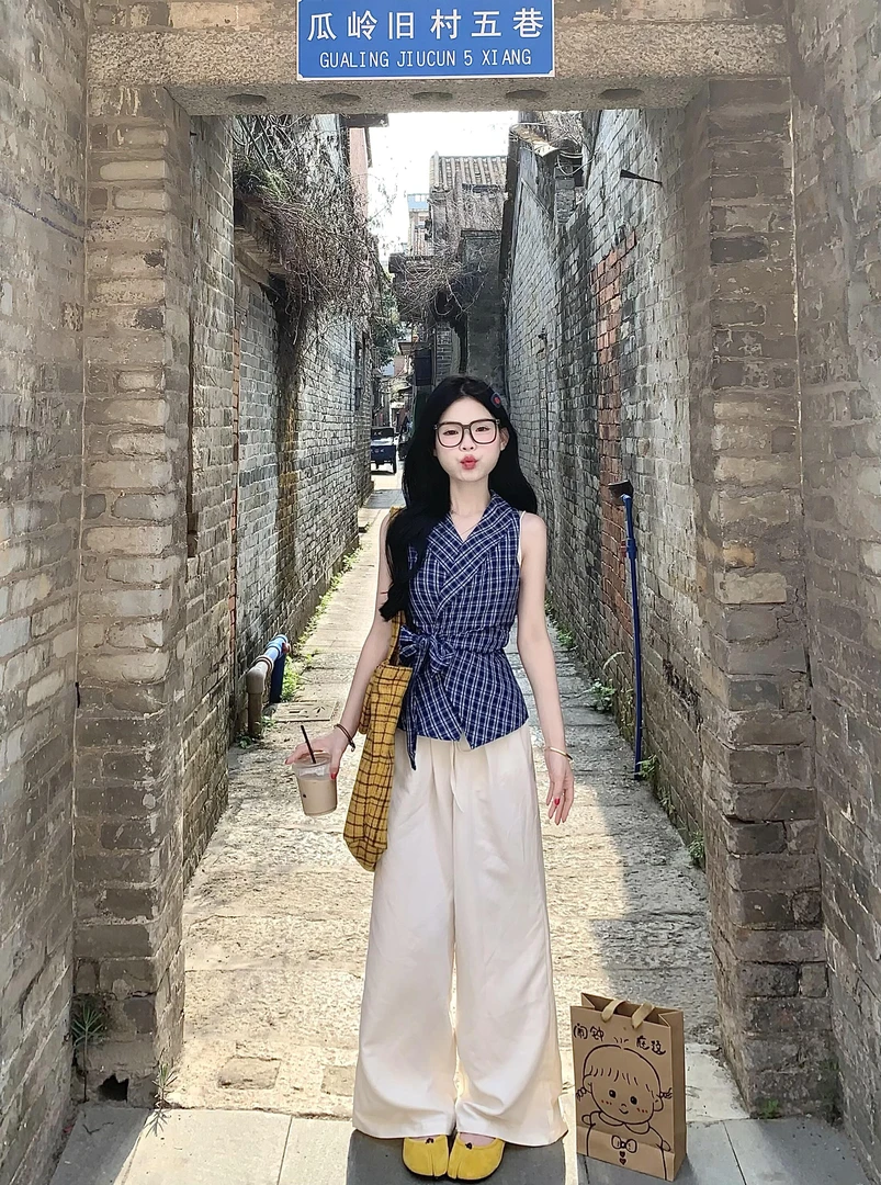 无袖修身型休闲风套装设计师辣妹风吊带复古百搭背心通勤显瘦气质