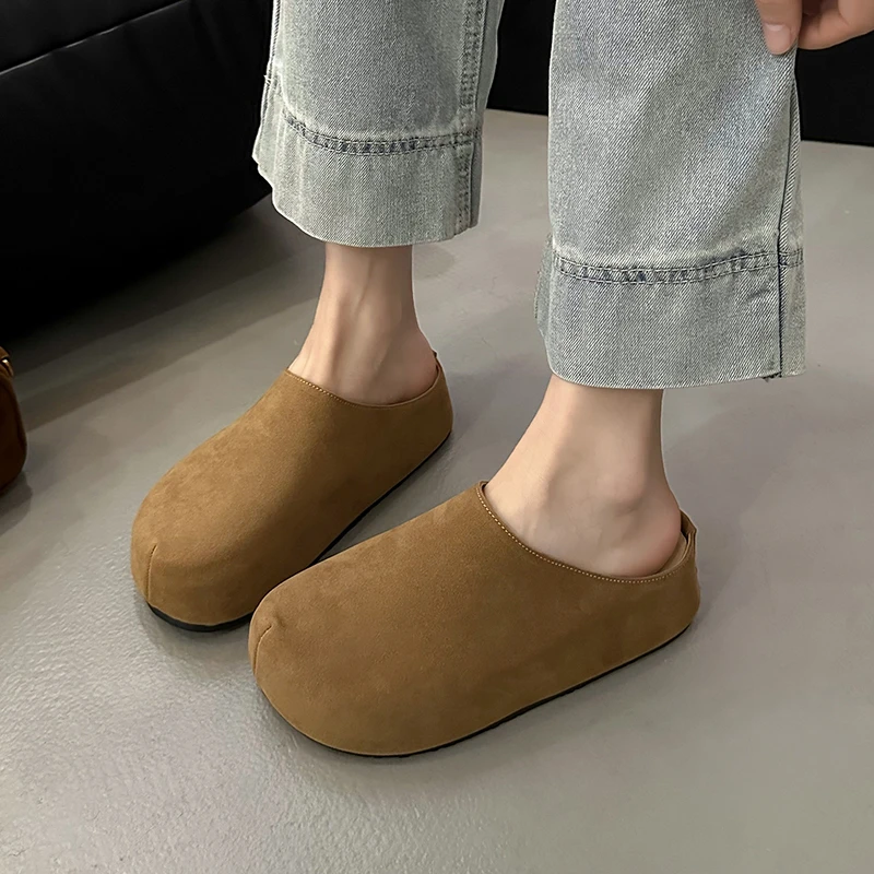 2025春秋新款大头包头半拖鞋百搭小码34女款鞋子厚底勃肯拖鞋外穿