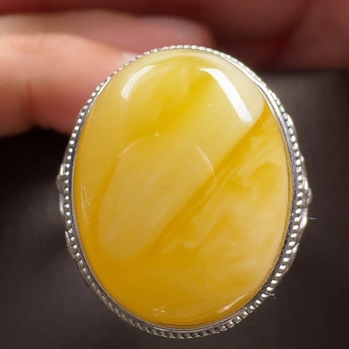 蜜蜡银S925镶嵌戒指戒指