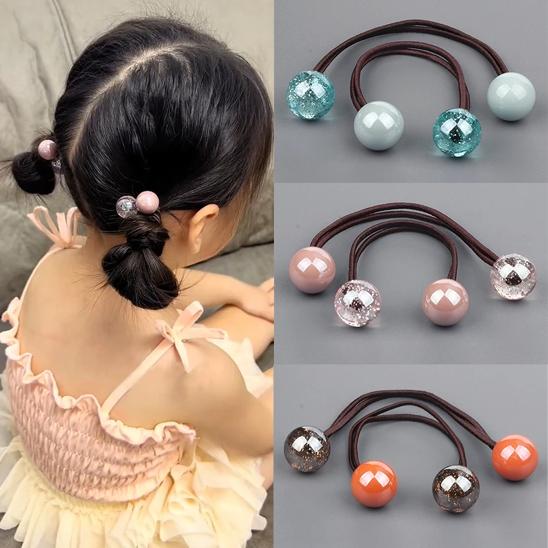 简约儿童绕绕圆珠双头皮筋小女孩扎高马尾加粗长发绳甜美发圈发饰
