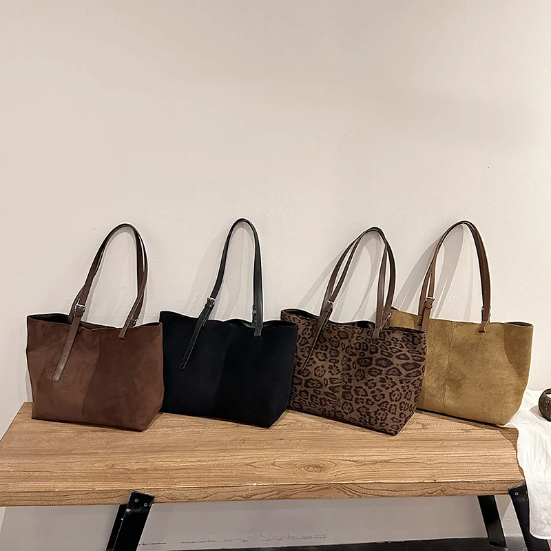 复古双根手提款耐磨单肩包文艺学生百搭单肩时尚豹纹托特大容量