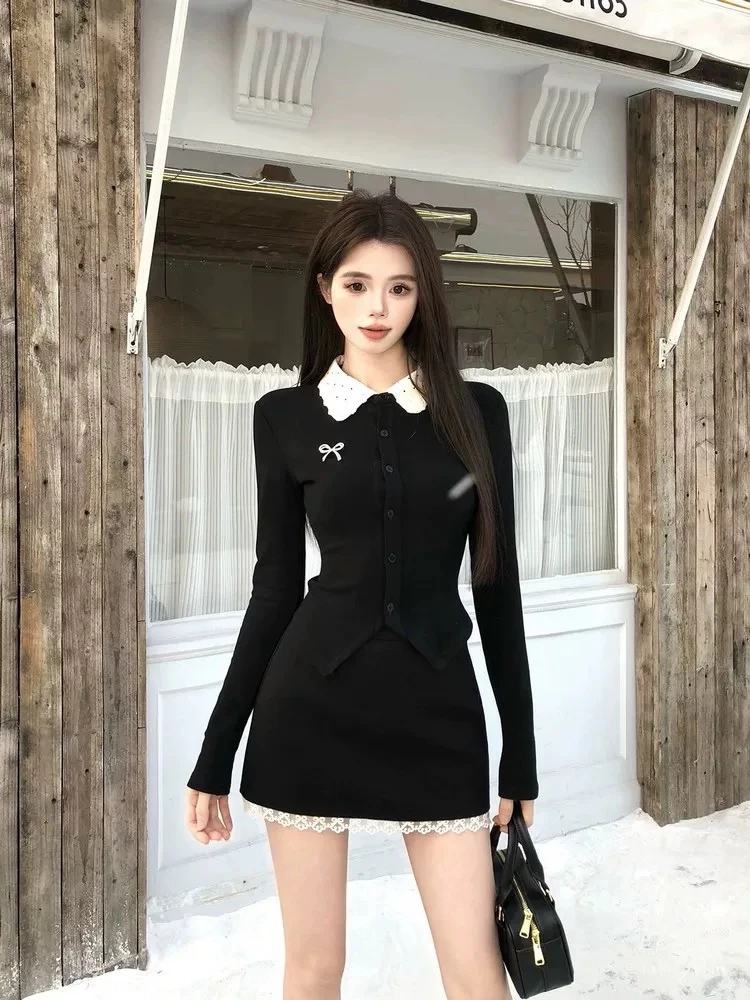 法式纯欲辣妹针织连衣裙子套装女设计感小众拼接女装禅意仙气飘飘