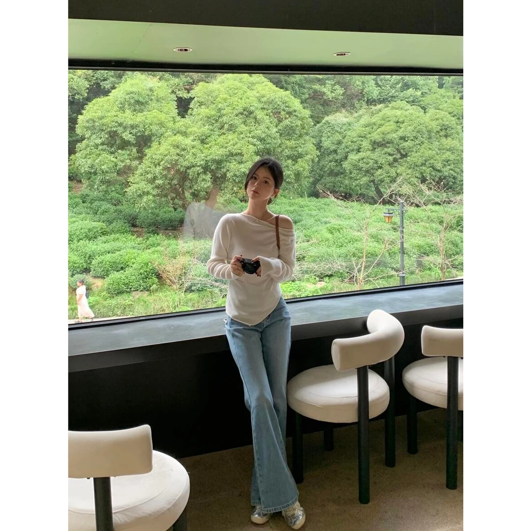 纯欲风百搭修身显瘦上衣长袖针织衫女秋冬打底纯欲慵懒风女装衣