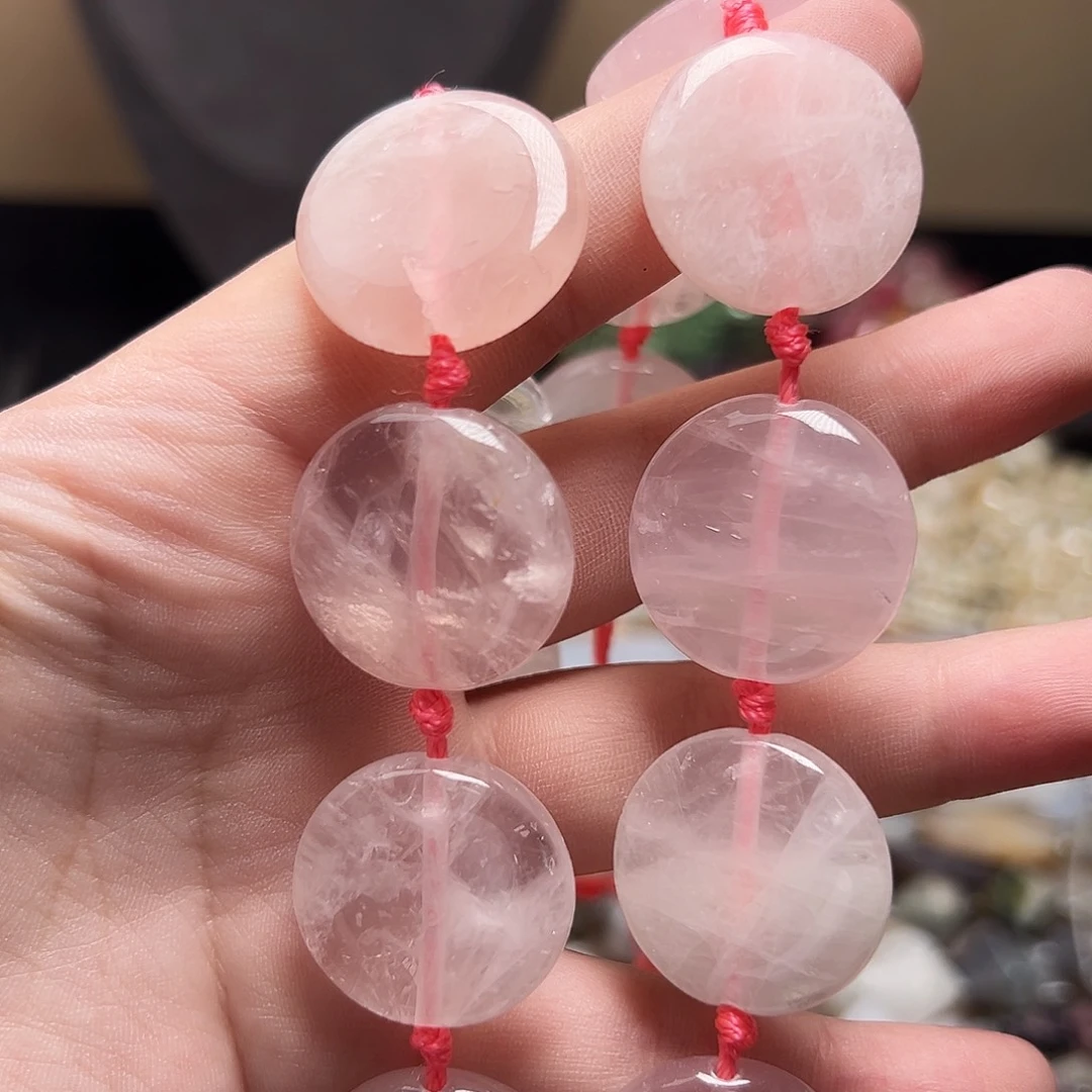 玛瑙/玉髓合金珠宝半成品D668，25mm粉水晶圆盘一条