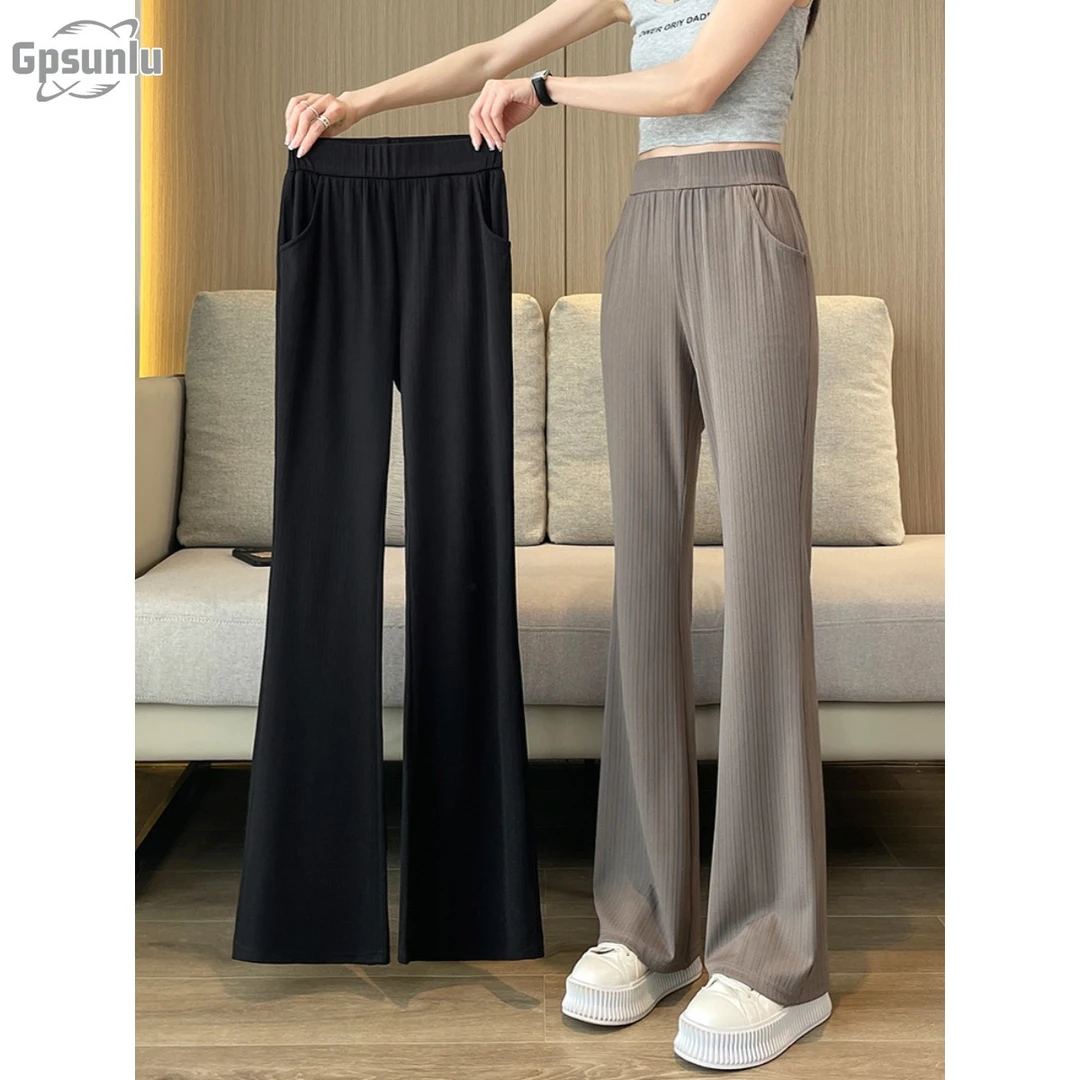gpsunlu大码女装微胖妹妹夏新款高腰小个子梨型身材薄款喇叭裤子