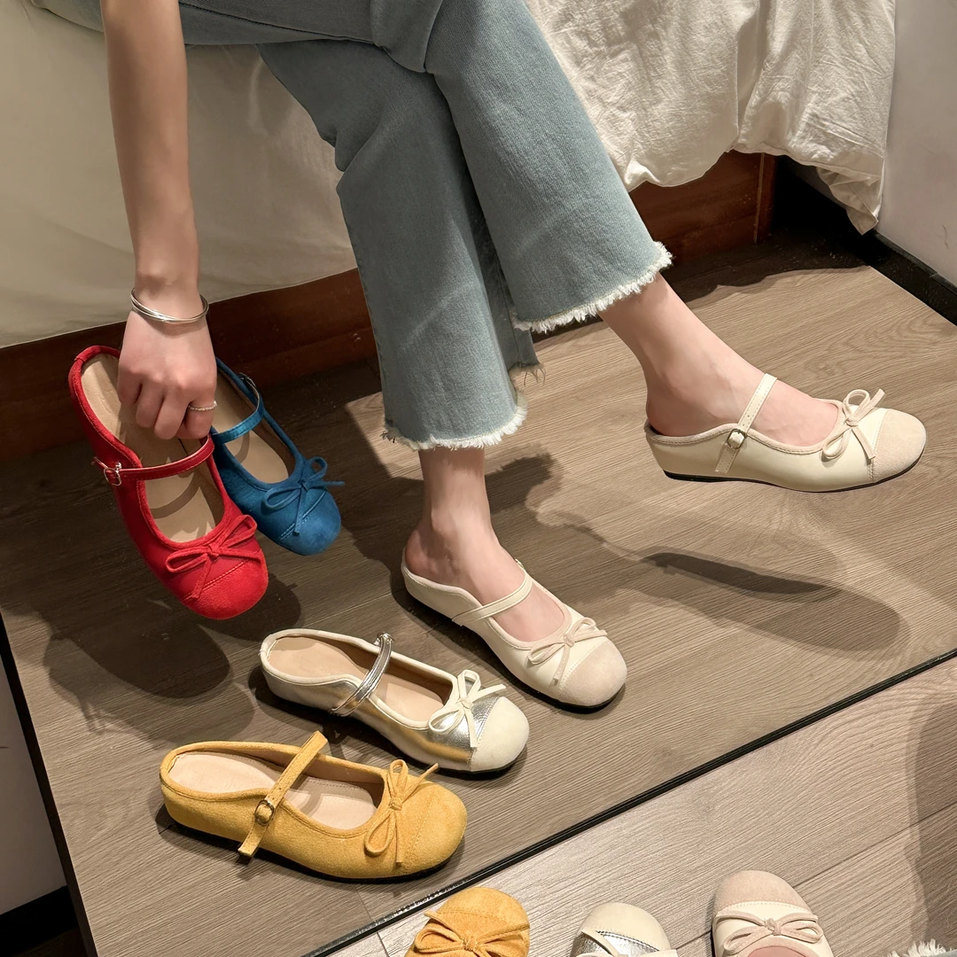 贾不假包头半拖鞋女2025新款夏季韩系绝美复古蝴蝶结配裙子凉拖鞋