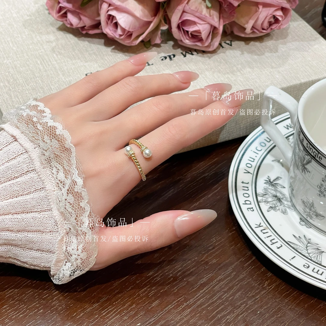 【暮岛饰品】珠珠扭曲金色开口戒指百搭轻奢A105