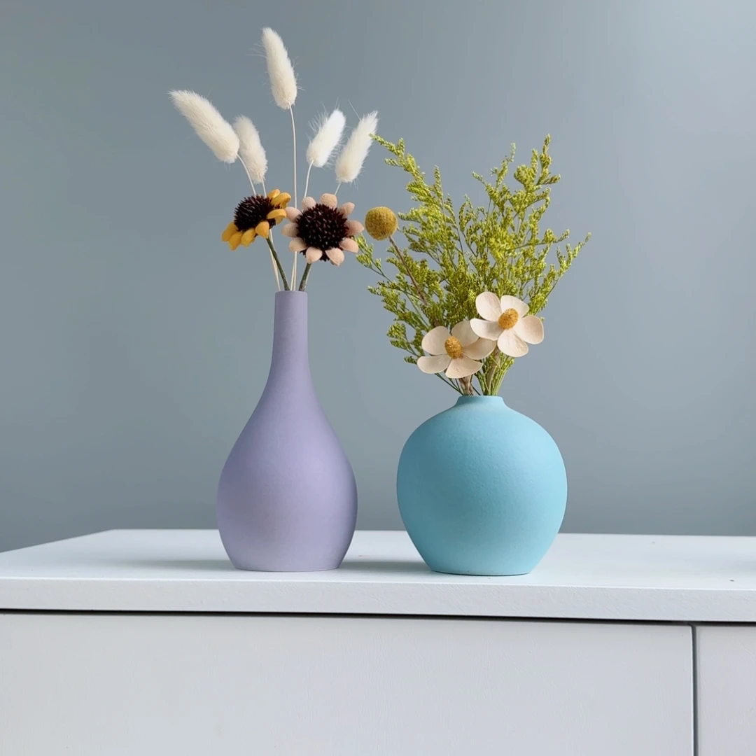 瓷片陶瓷小花瓶含花总高约20-30cm