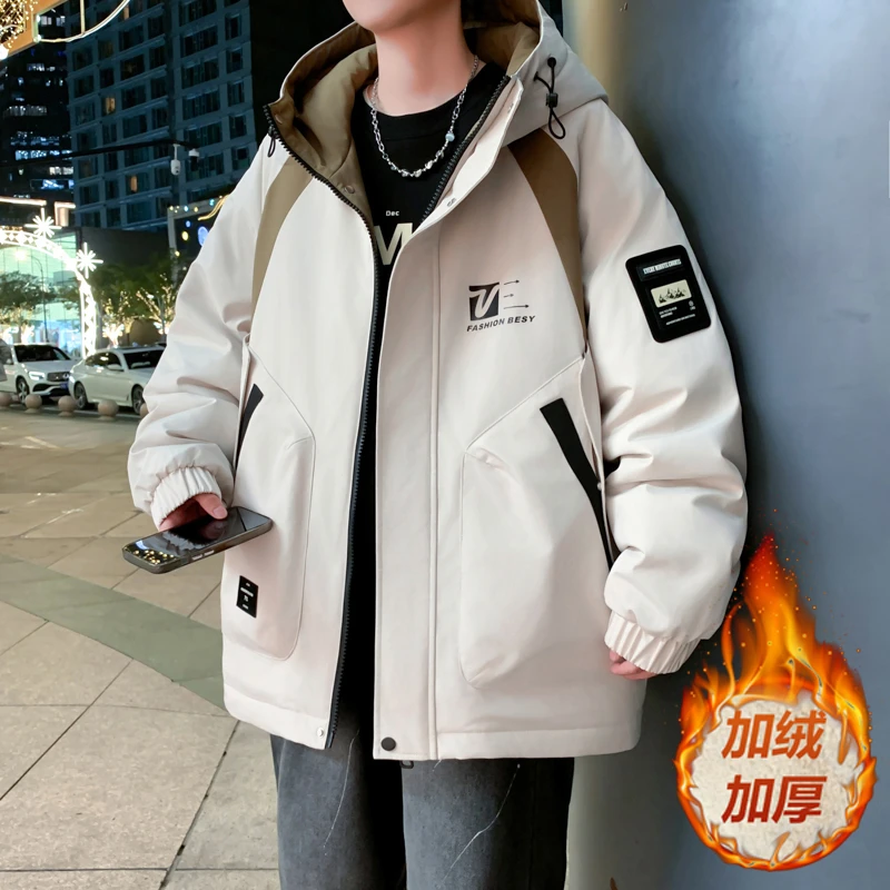 秋冬青年棉绒增厚防寒保暖夹克男式夹克棉质夹克初高中学生夹克