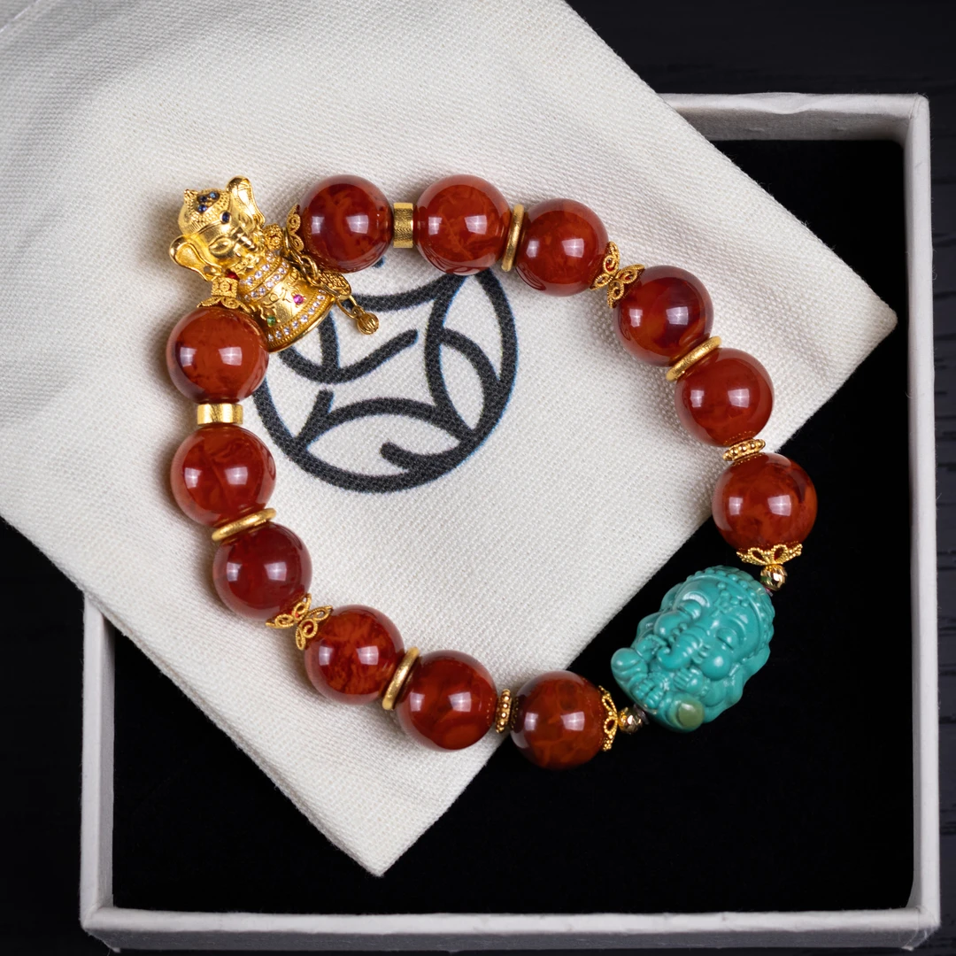 禾奕天然瓦西南红手串手链经典雕刻百搭新中式气质时尚女款单圈