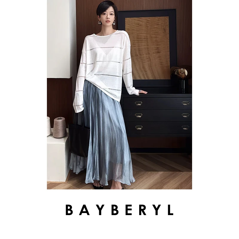 BAYBERYL老贝黛烟裙*晕染水墨风松紧腰气质半身裙9YQ5E2721-5/29