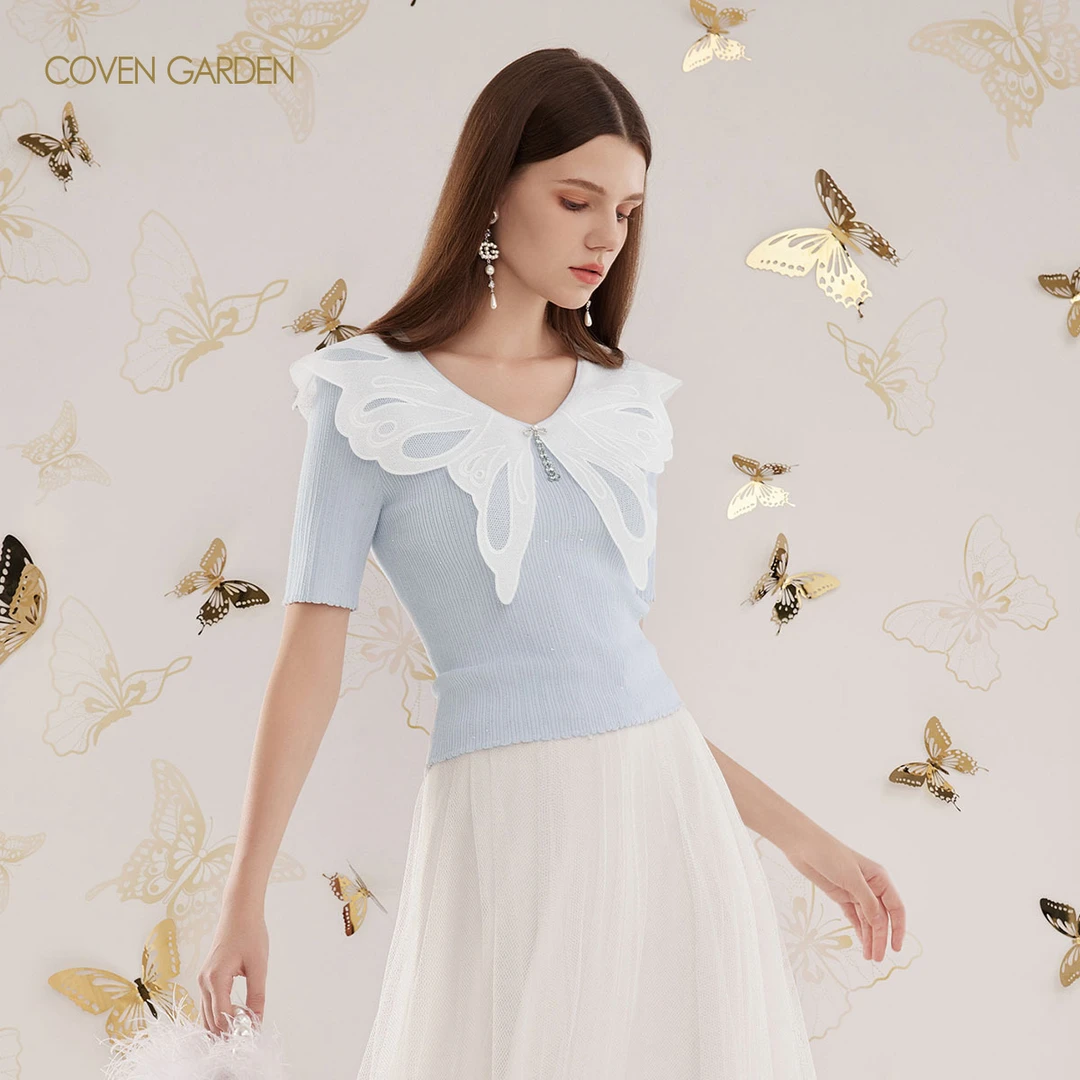 哥文花园 休闲镂空蝴蝶显瘦毛针织衫 CLA3032010