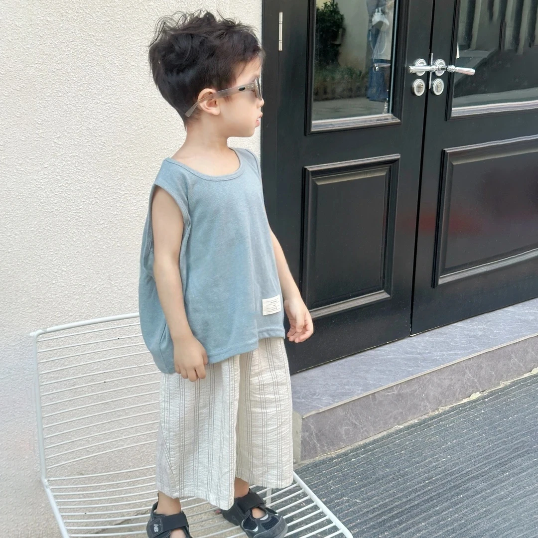 儿童夏款中性风轻薄套装2025新款韩版男童女童软糯透气背心休闲裤