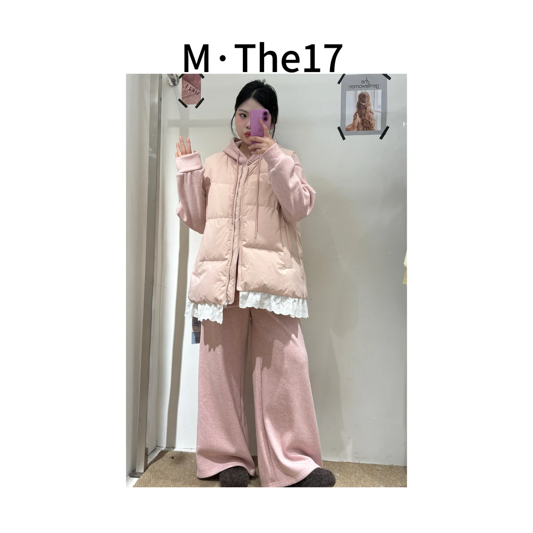 M.The17 冬季女连帽卫衣羽绒马甲三件套装简约休闲风2767