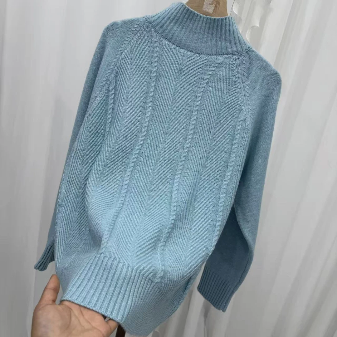 【竖螺纹打底蓝】时尚百搭休闲针织衫