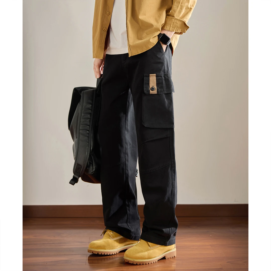 MR.MUDI/穆迪先生美式潮牌撞色多口袋工装裤男秋冬季新款宽松直筒
