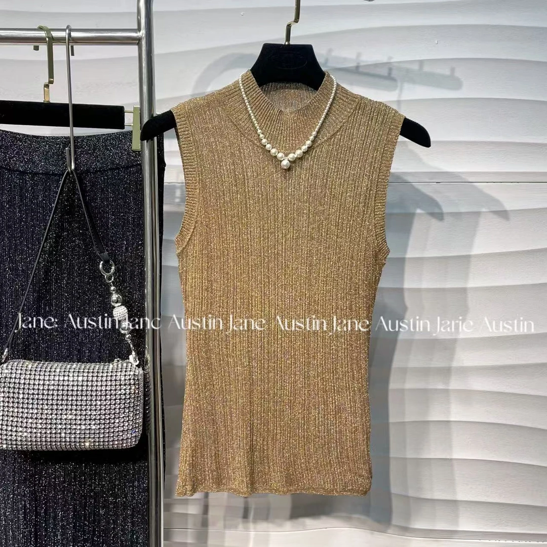 Jane Austin •（金棕夕语）2025新款背心意大利水晶纱休闲百搭显瘦
