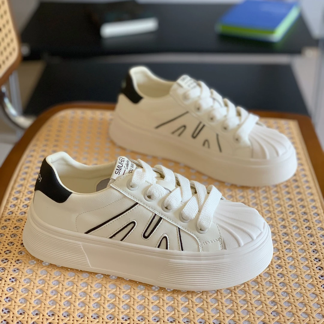 贝壳头饼干鞋2025秋季新款真皮小白鞋厚底减龄学院风时尚休闲板鞋