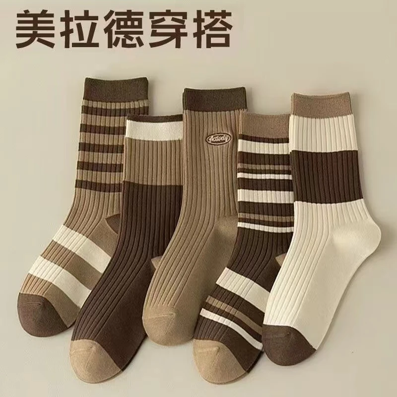 【刘叮咚女鞋】美拉德秋冬袜子女美拉德系堆堆袜学院风棕色系中筒袜