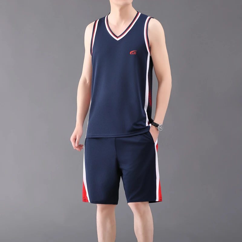 篮球服套装男夏季薄款速干运动背心短裤中年男士夏天无袖跑步衣服