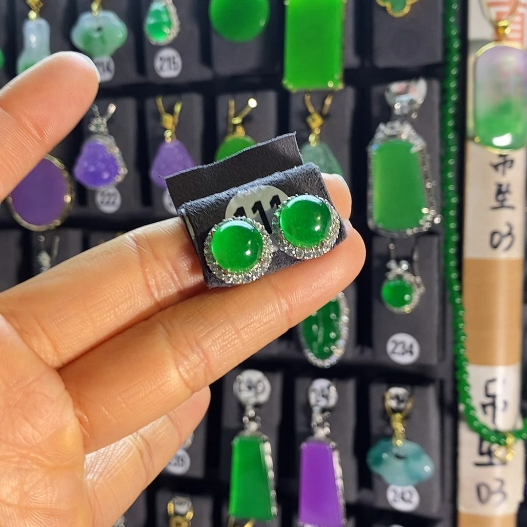 银S925镶嵌翡翠耳饰111