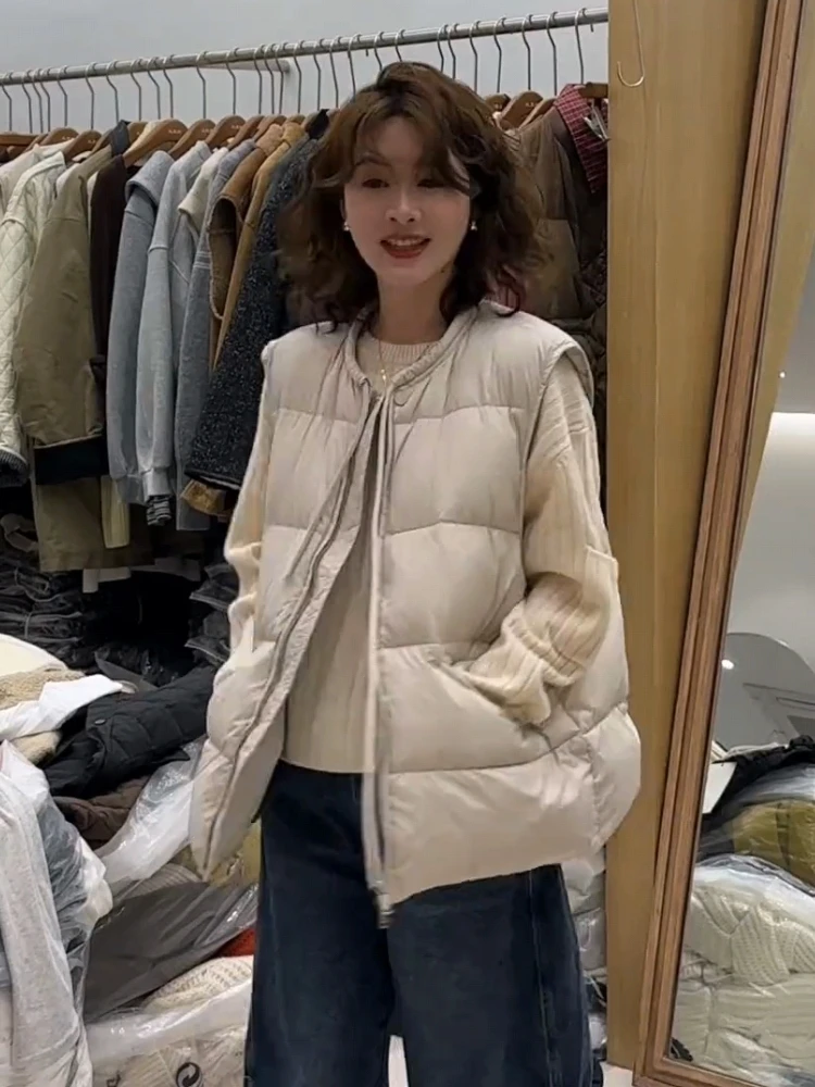 韩版简约圆领白鸭绒马甲女2025秋冬新款宽松休闲加厚保暖羽绒马夹