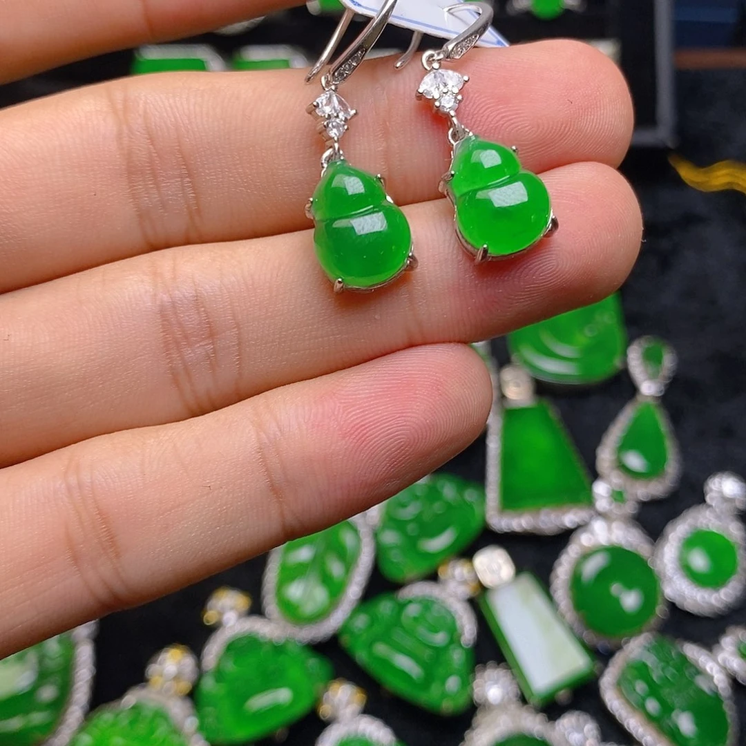 翡翠银S925镶嵌耳饰耳饰