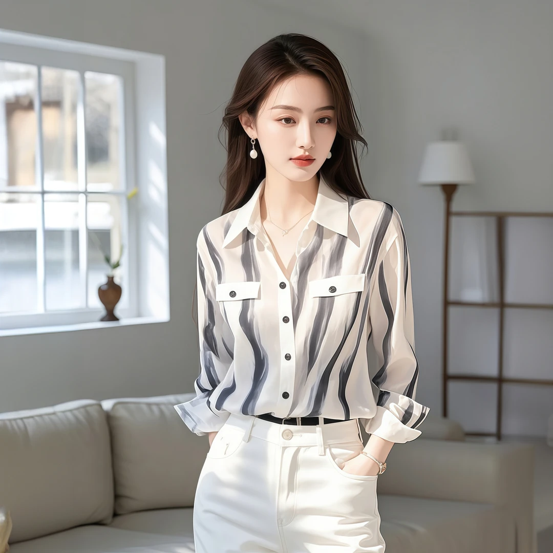 2025春季新款高级感法式复古印花条纹超好看显瘦绝美百搭气质衬衫