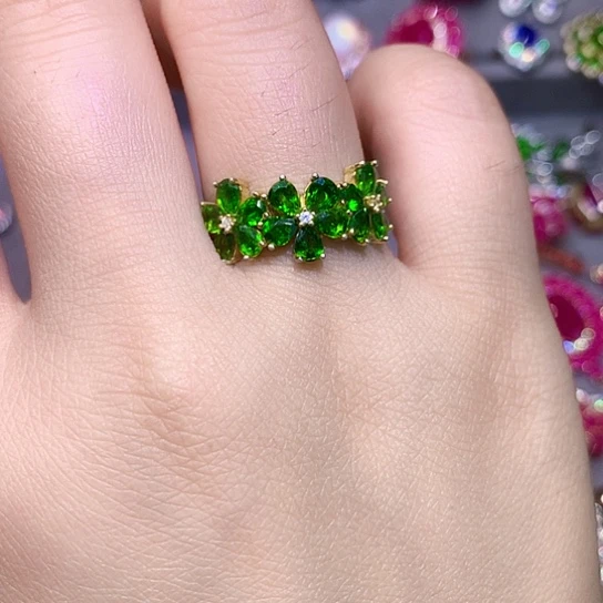 戒指透辉石银S925镶嵌