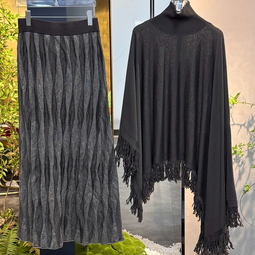 设计师品牌YAYI 25秋冬新款金属雨迹提花显瘦百搭半裙