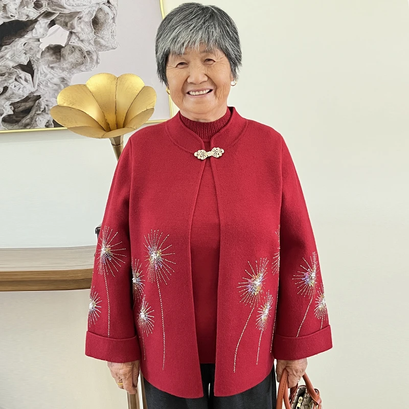 奶奶装秋装喜庆婚礼针织两件套中老年女装妈妈秋冬洋气气质外套