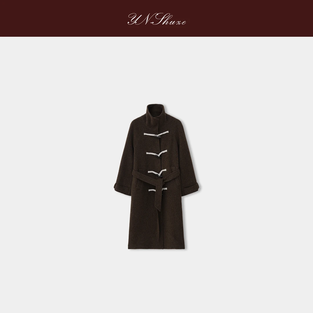 YN-SHUZE【可可焙暖】气质长款秋冬大翻领大衣毛呢SZ-YNB-CD110