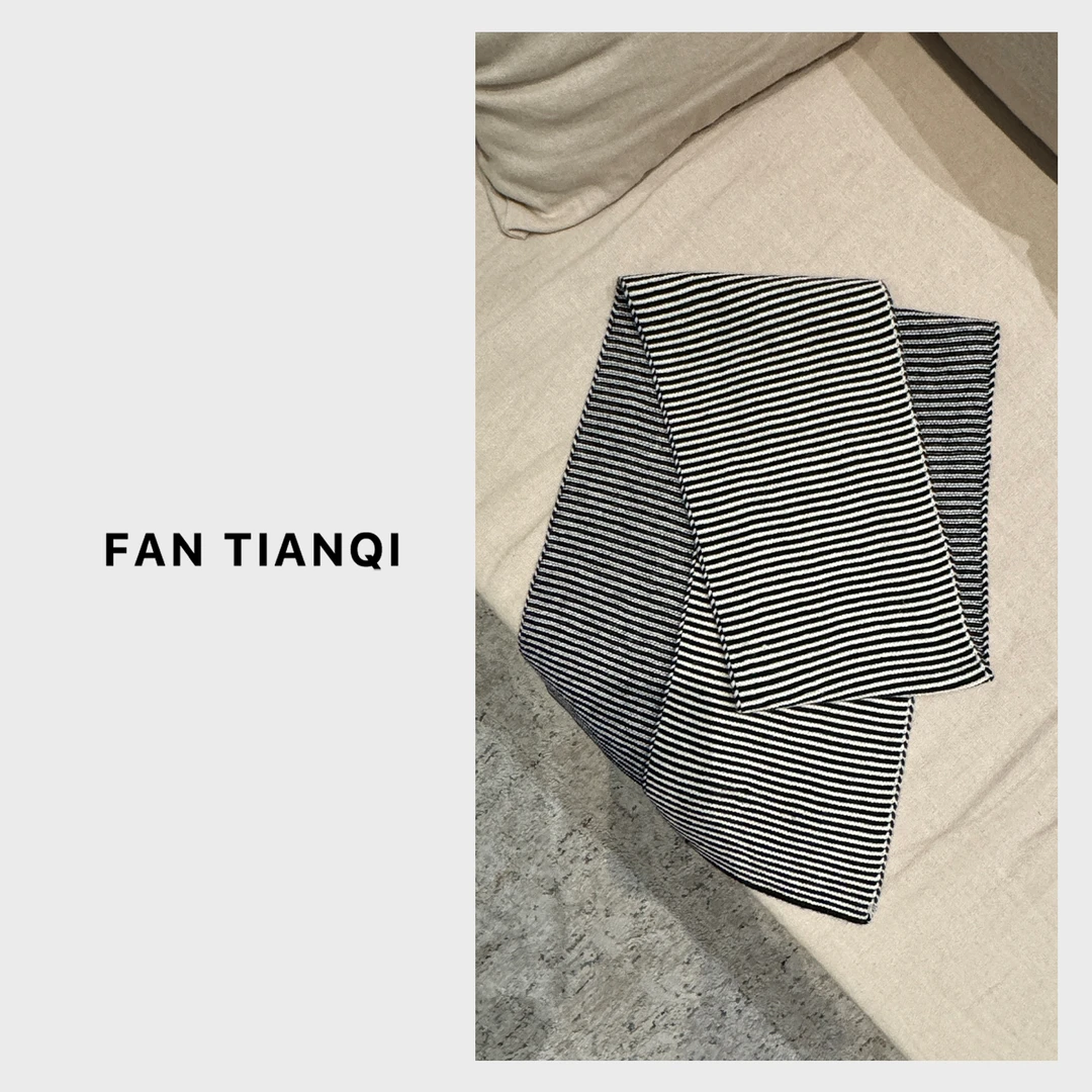 范天奇/FAN TIANQI【黑白条】黑白条纹针织撞色小围巾FTQ2510302