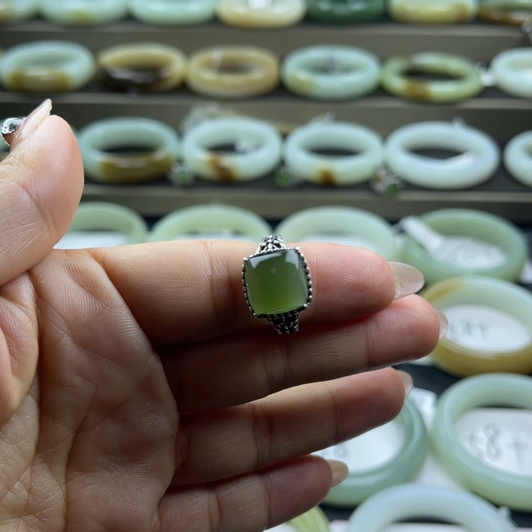 和田玉（碧玉）戒指银S925镶嵌