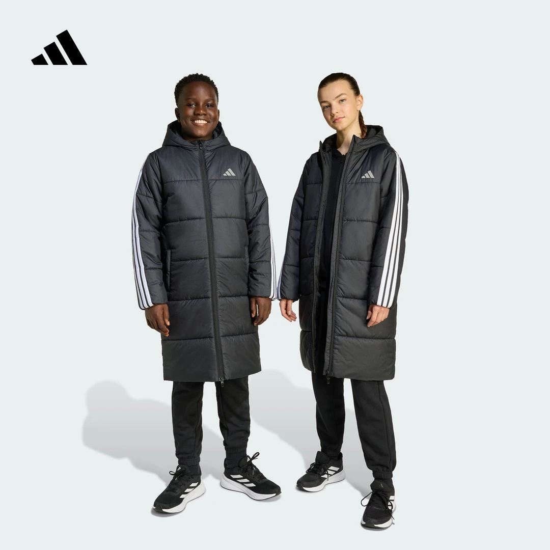 adidas阿迪达斯官方男女大童秋冬新款休闲保暖连帽长款棉服JW2484