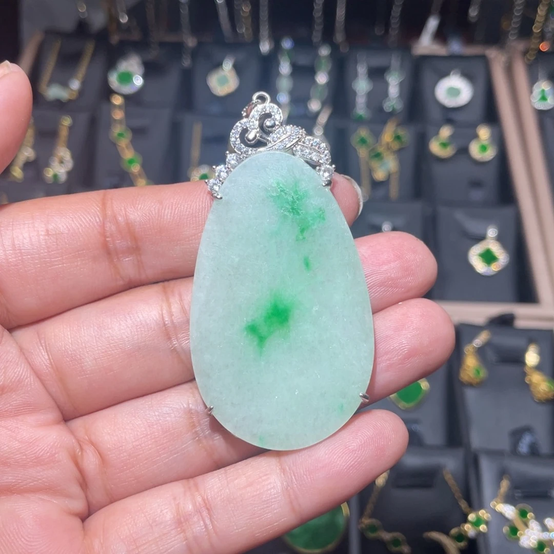 翡翠银S925镶嵌颈饰天然缅甸翡翠
