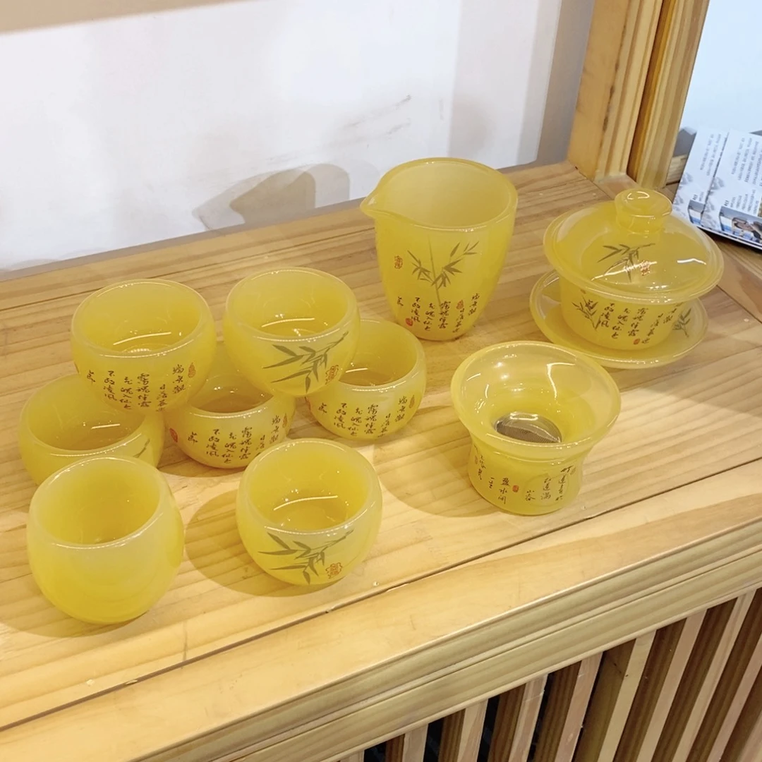 黄色竹报平安套装 不带礼盒 主人杯2