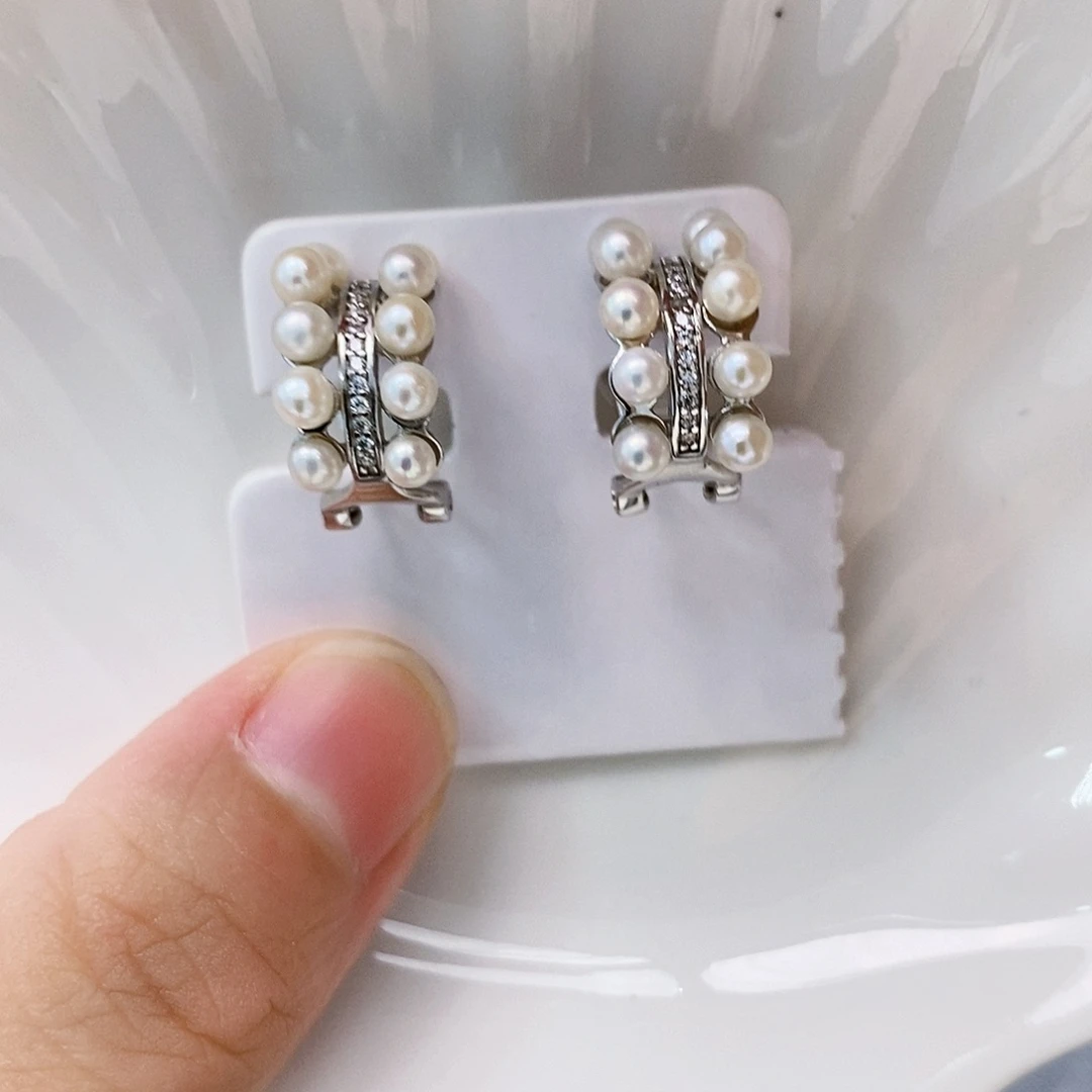 银S925镶嵌特价多珠耳饰淡水珍珠