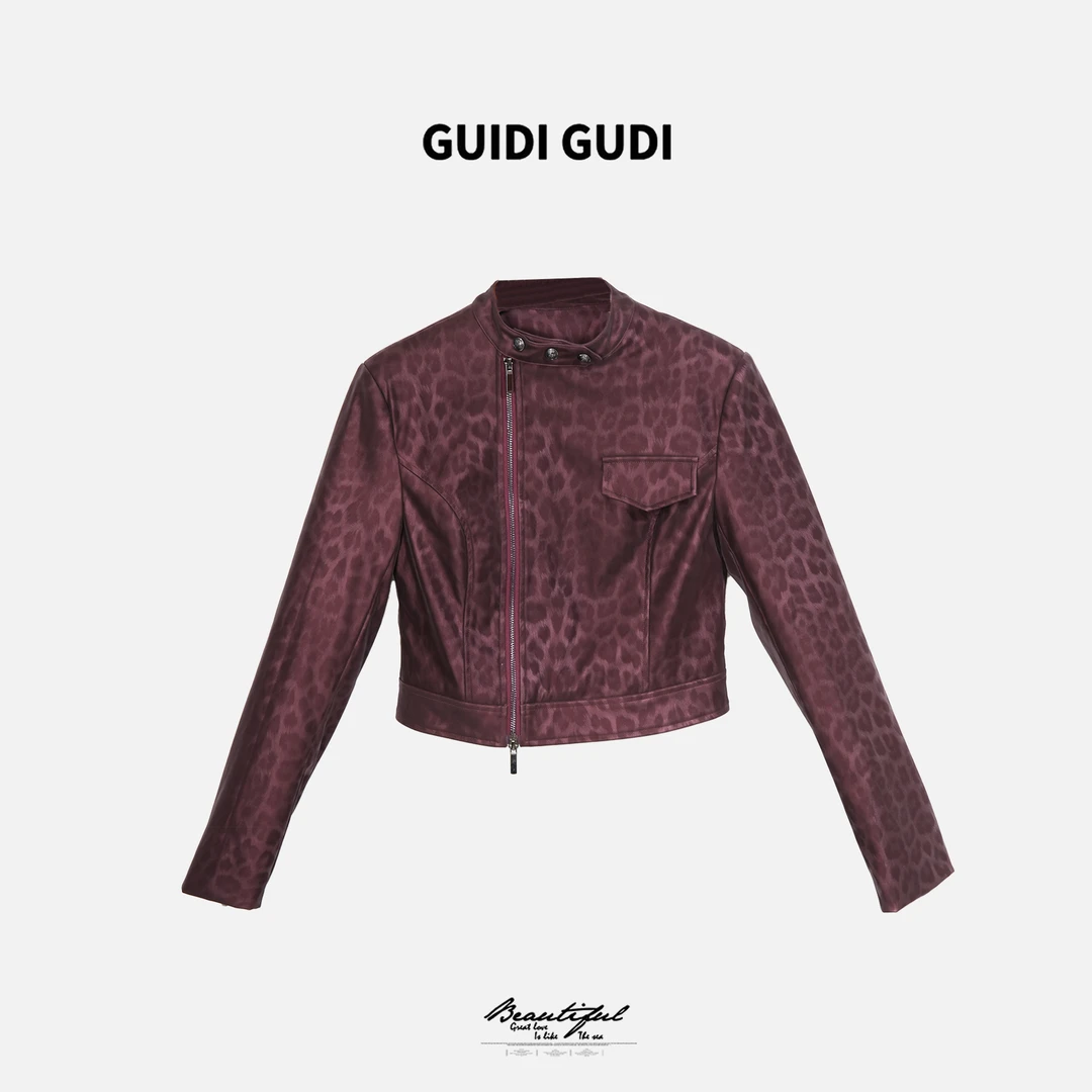 GUIDI GUDI【紫魅猎装】潮酷豹纹设计长袖外套/黄加蓝