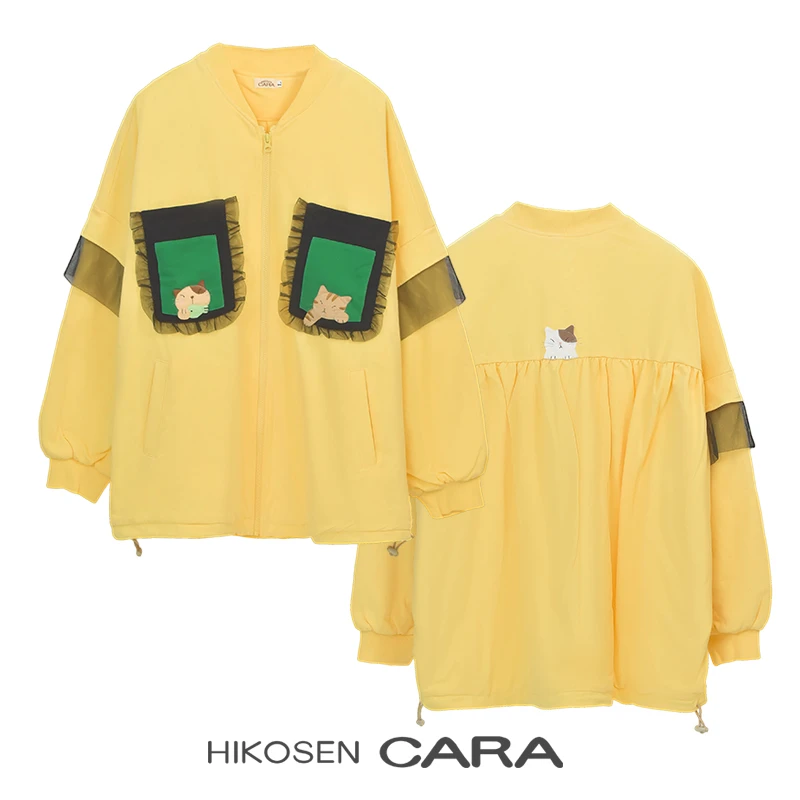 HIKOSEN CARA卡拉猫冬季蕾丝时尚袖莎莎双兜棉服休闲宽松连帽外套