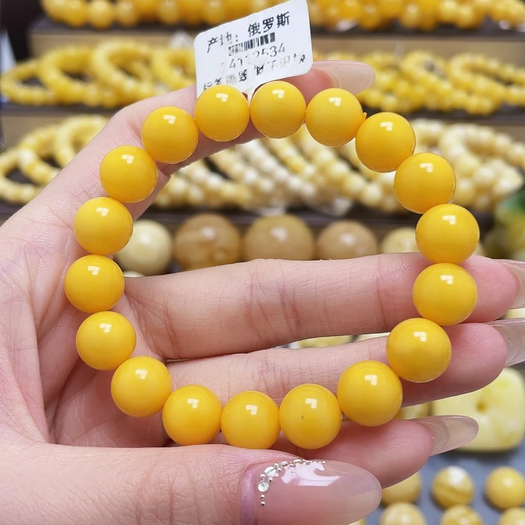 未镶嵌琥珀裸石炅*蜜蜡氧化款圆珠手串10.4mm微瑕