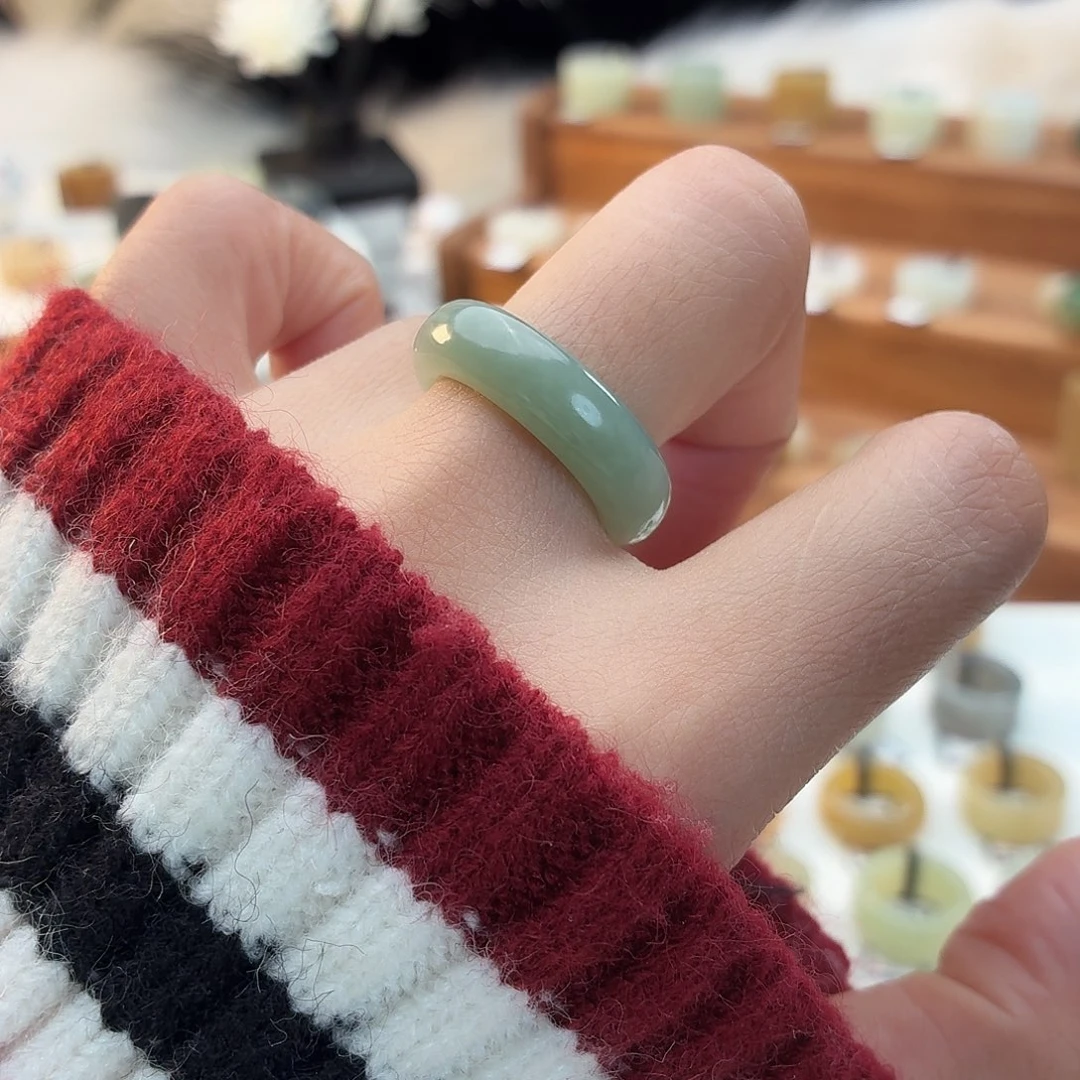 和田玉未镶嵌戒指i75奶蓝轮胎18.0mm