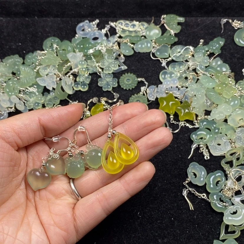 【闪购商品】银S925镶嵌蛇纹石玉挂件耳饰耳环项链净**)