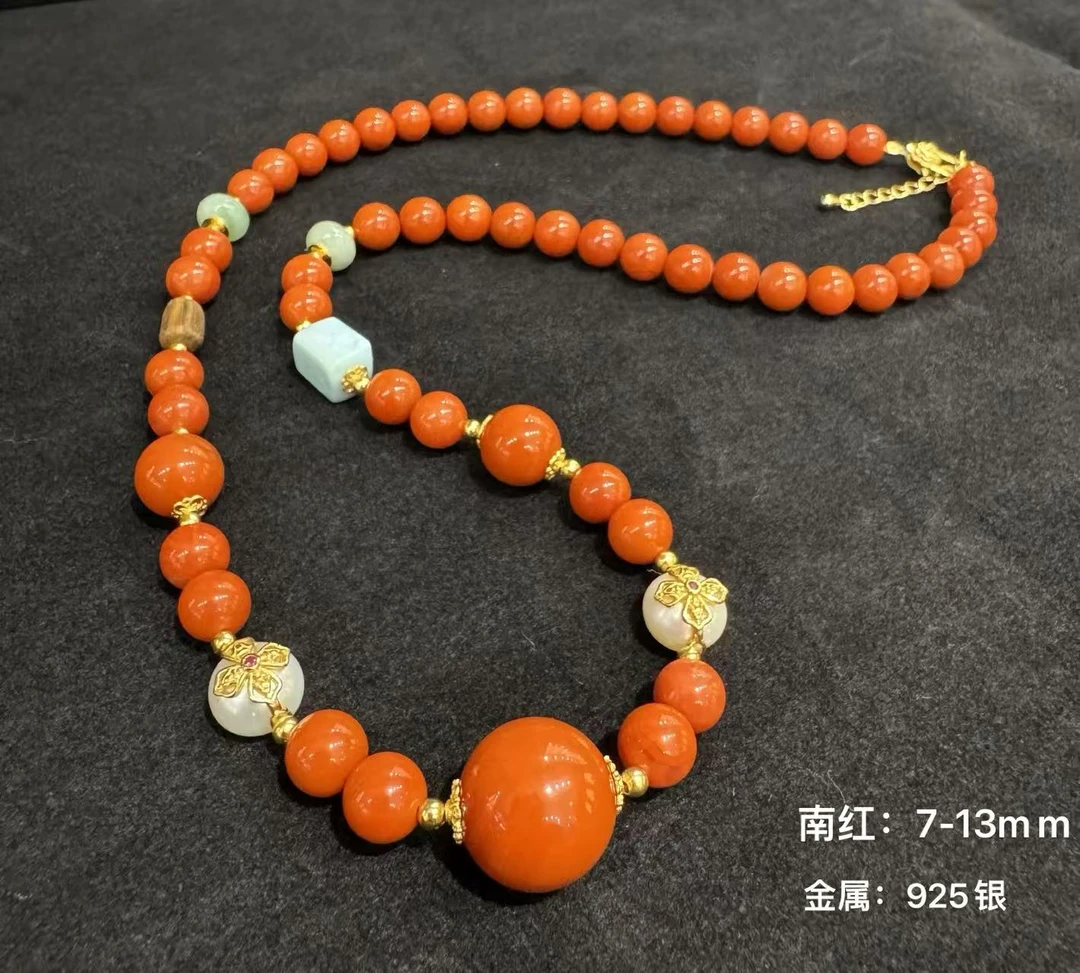 S925银南红玛瑙diy颈饰-珠径7-13mm-NH156