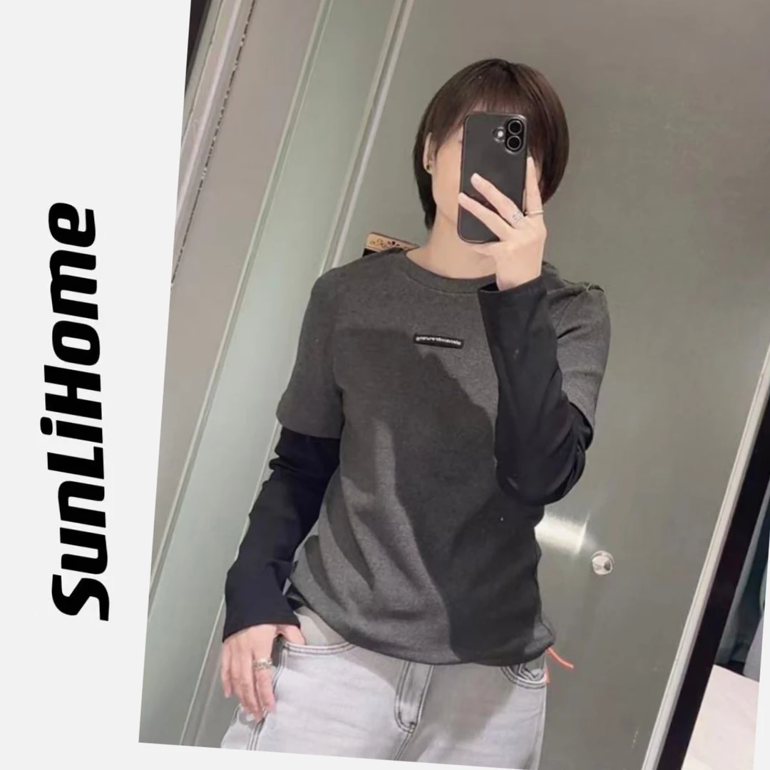 SL-【假两件T恤】6551＃休闲假两件长袖T恤