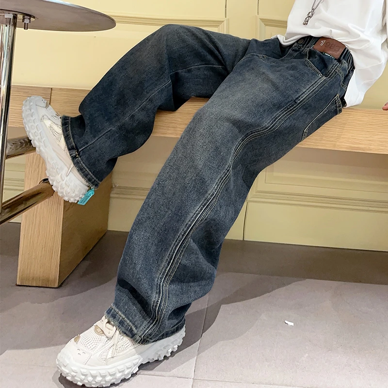 男童牛仔裤春秋宽松2025中大童休闲韩版长裤洋气儿童裤子直筒百搭