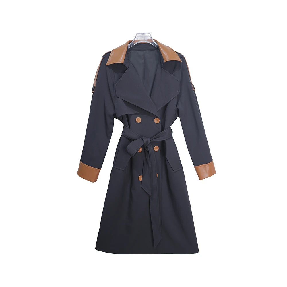 X23152英伦风拼接撞色高级感小众中长款风衣外套