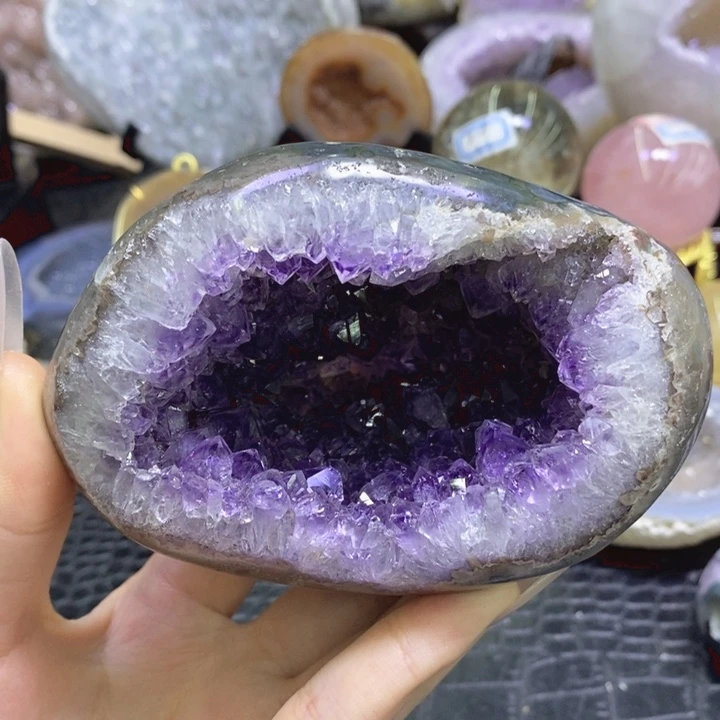 未镶嵌珠宝半成品紫晶紫晶抛光洞